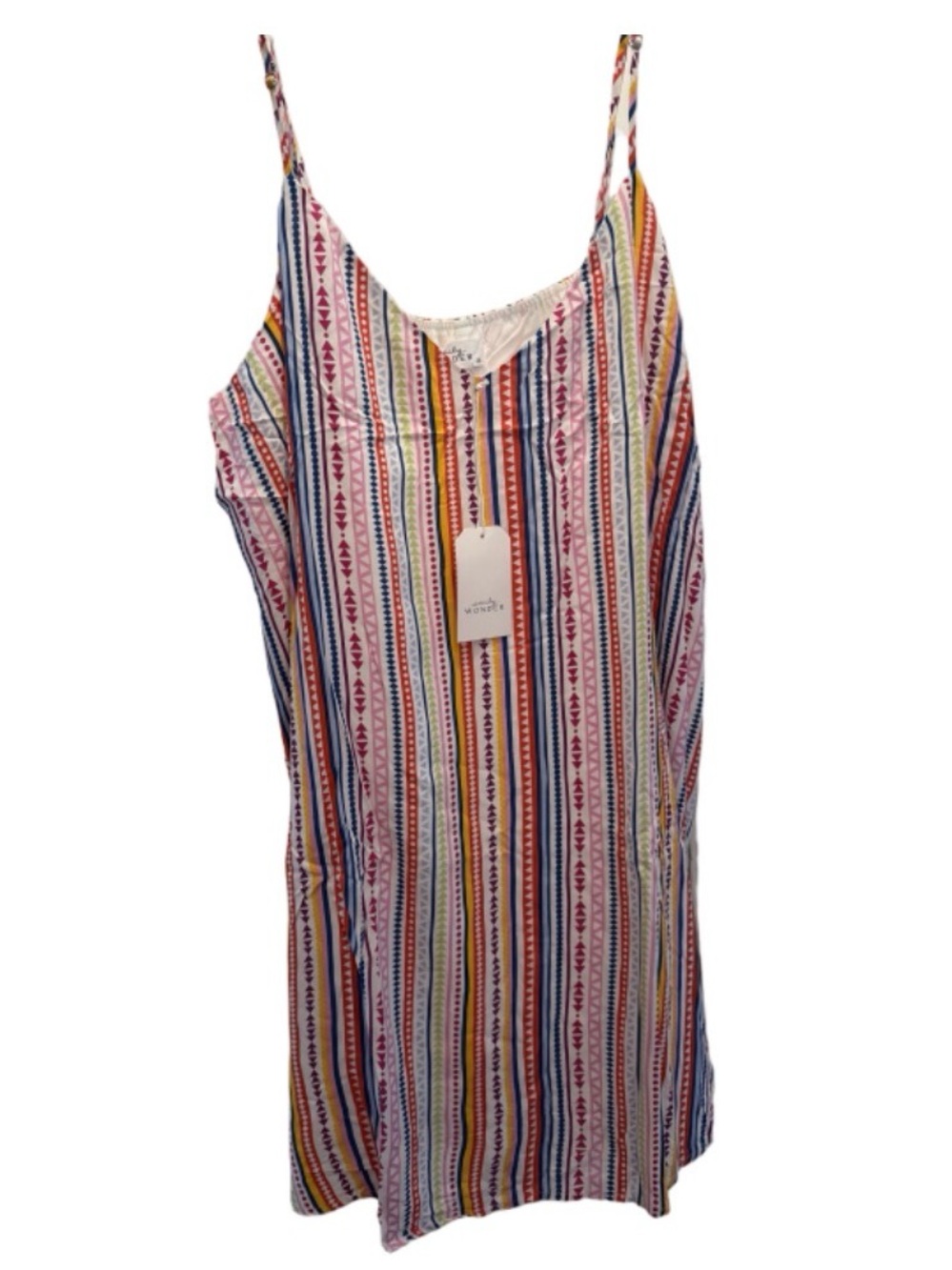 Emily Wonder Striped Multi-Color Midi Slip Dress with Spaghetti Straps